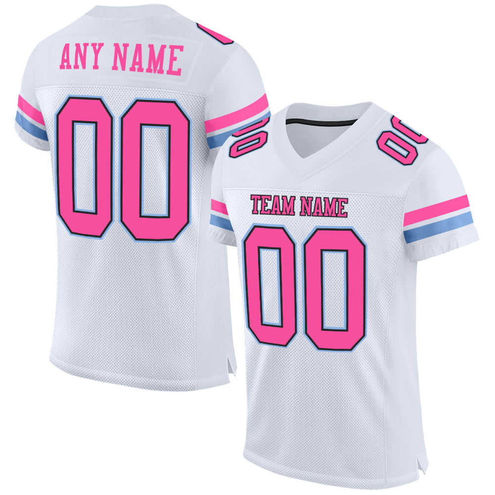Personalized Authentic Football Jersey in White Pink Black Light Blue Mesh Personalized White Pink Black-Light Blue Mesh