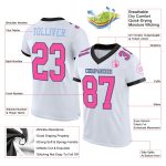 Custom Authentic Football Jersey Mesh - Personalized White Black Light Blue with Team Name & Number Personalized White Pink