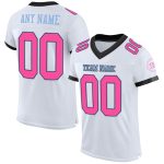 Custom Authentic Football Jersey Mesh - Personalized White Black Light Blue with Team Name & Number Personalized White Pink