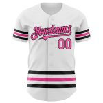 Custom Name and Number Authentic Baseball Jersey - Personalized White Pink-Black Line Design Personalized White Pink-Black