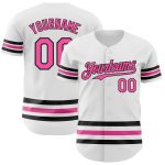 Custom Name and Number Authentic Baseball Jersey - Personalized White Pink-Black Line Design Personalized White Pink-Black