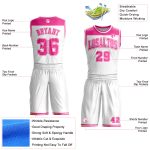 Personalized Basketball Jersey for Kids, White Pink Color Block Round Neck Sublimation Suit Personalized White Pink Color