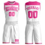 Personalized Basketball Jersey for Kids, White Pink Color Block Round Neck Sublimation Suit Personalized White Pink Color