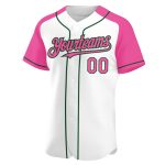 Custom Name & Number Authentic Baseball Jersey - Personalized White Pink-Green Raglan Sleeves Team Apparel Personalized White