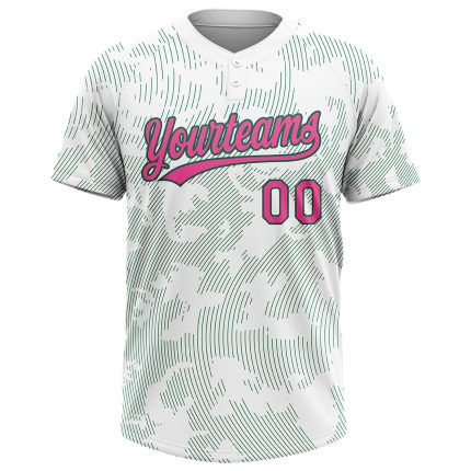 Custom Name and Number Unisex Softball Jersey, Personalized 3D Pattern Curve Lines in White, Pink, Kelly Green - Two-Button Design