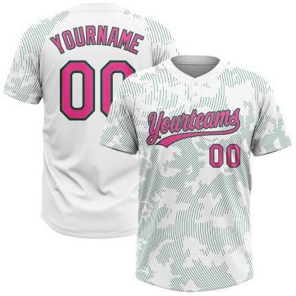 Custom Name and Number Unisex Softball Jersey, Personalized 3D Pattern Curve Lines in White, Pink, Kelly Green - Two-Button Design