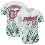 Custom Name and Number 3D Pattern Baseball Jersey - Personalized White Pink Kelly Green Abstract Design Personalized White