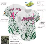 Custom Name and Number 3D Pattern Baseball Jersey - Personalized White Pink Kelly Green Abstract Design Personalized White