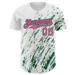 Custom Name and Number 3D Pattern Baseball Jersey - Personalized White Pink Kelly Green Abstract Design Personalized White