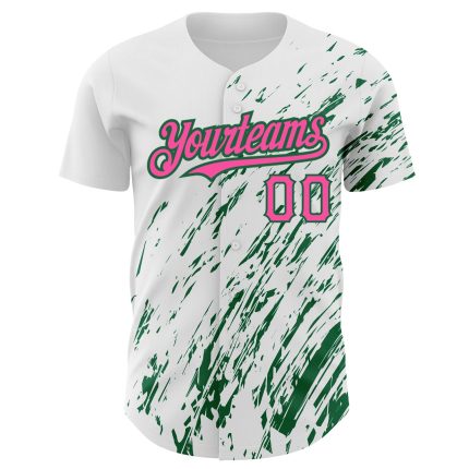 Custom Name and Number 3D Pattern Baseball Jersey - Personalized White Pink Kelly Green Abstract Design Personalized White