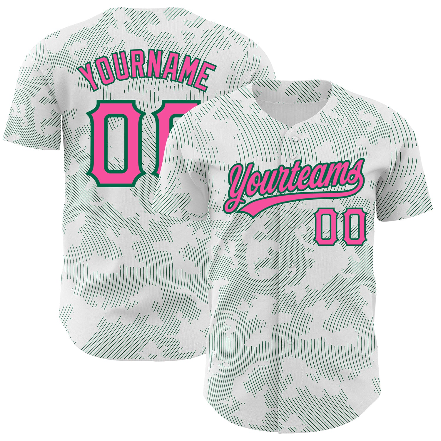 Custom Name Number Baseball Jersey 3D Pattern Design in White Pink Kelly Green - Personalized Authentic Team Apparel Personalized