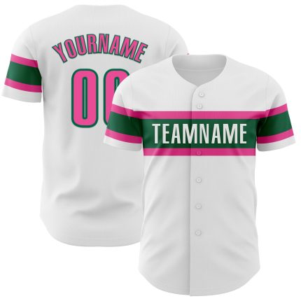 Personalized Authentic Baseball Jersey in White, Pink, and Kelly Green Personalized White Pink-Kelly Green Authentic Baseball