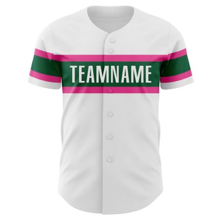 Personalized Authentic Baseball Jersey in White, Pink, and Kelly Green Personalized White Pink-Kelly Green Authentic Baseball