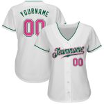 Custom Name and Number Personalized Baseball Jersey White Pink and Kelly Green - Authentic Team Apparel Personalized White
