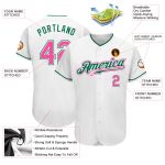 Custom Name and Number Personalized Baseball Jersey White Pink and Kelly Green - Authentic Team Apparel Personalized White