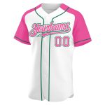 Custom Name and Number Baseball Jersey - Personalized White Pink and Kelly Green Authentic Raglan Sleeves Personalized White