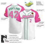 Custom Name and Number Baseball Jersey - Personalized White Pink and Kelly Green Authentic Raglan Sleeves Personalized White