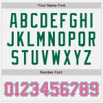Custom Team Name and Number Varsity Letterman Jacket - Personalized Two Tone White Pink and Kelly Green Bomber Personalized