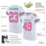 Custom Personalized Football Jersey with Name and Number in White Pink-Kelly Green Mesh Personalized White Pink-Kelly Green