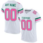 Custom Personalized Football Jersey with Name and Number in White Pink-Kelly Green Mesh Personalized White Pink-Kelly Green
