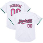 Custom Name and Number Personalized Throwback Baseball Jersey in White Pink and Kelly Green Mesh Personalized White Pink-Kelly