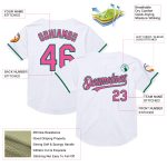 Custom Name and Number Personalized Throwback Baseball Jersey in White Pink and Kelly Green Mesh Personalized White Pink-Kelly