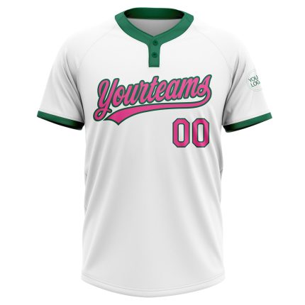 Custom Name and Number Softball Jersey - Personalized White Pink Kelly Green Unisex Two-Button Design Personalized White