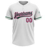 Personalized Softball Jersey - White Pink Kelly Green Unisex Two-Button Personalized White Pink-Kelly Green Two-Button Unisex
