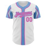 Customizable Baseball Jersey in White, Pink, and Light Blue - Personalized Name & Number - Authentic Team Apparel Personalized