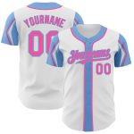 Customizable Baseball Jersey in White, Pink, and Light Blue - Personalized Name & Number - Authentic Team Apparel Personalized