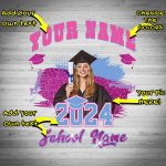 Custom 3D Graduation T-Shirt Personalized with Name and Number - White Pink Light Blue Team Design Personalized White Pink-Light