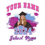Custom 3D Graduation T-Shirt Personalized with Name and Number - White Pink Light Blue Team Design Personalized White Pink-Light
