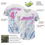 Personalized 3D Pattern Baseball Jersey with Custom Name & Number - White Pink Light Blue Abstract Splash Design Personalized