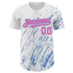 Personalized 3D Pattern Baseball Jersey with Custom Name & Number - White Pink Light Blue Abstract Splash Design Personalized