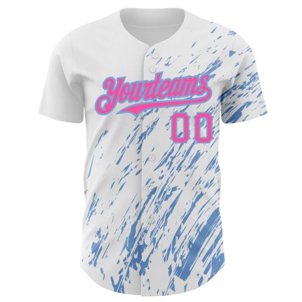 Personalized 3D Pattern Baseball Jersey with Custom Name & Number - White Pink Light Blue Abstract Splash Design Personalized