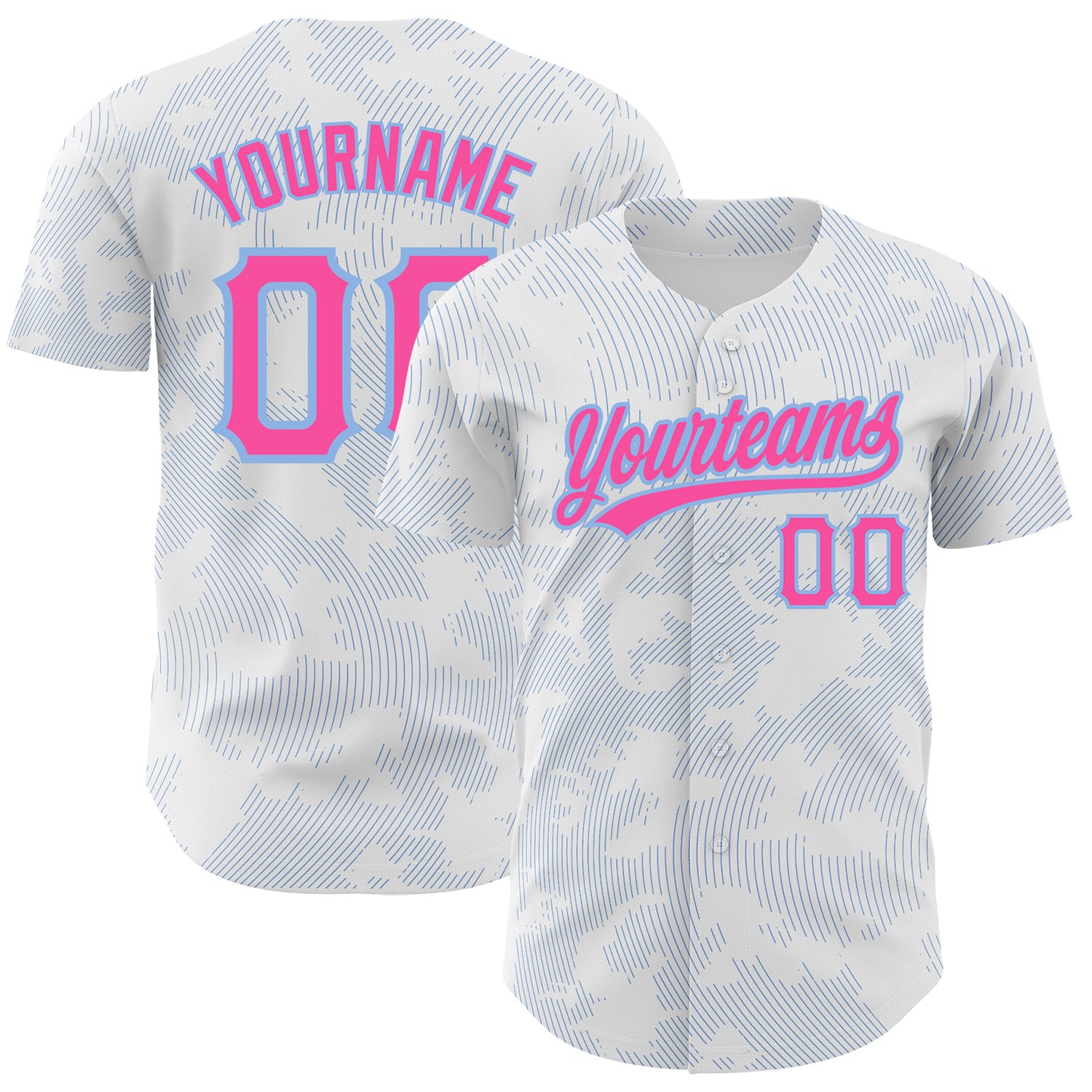 Custom Name and Number Baseball Jersey - Personalized 3D Pattern Design in White, Pink, and Light Blue Personalized White
