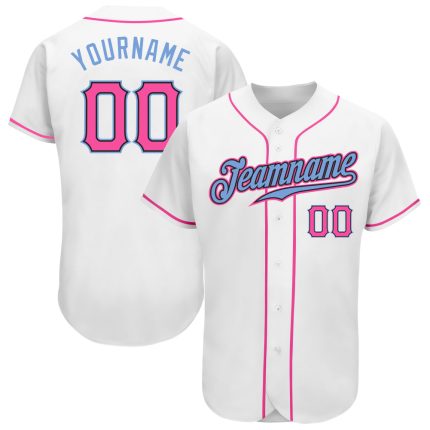 Custom Name and Number Baseball Jersey - Personalized White Pink Light Blue Authentic Team Jersey Personalized White Pink-Light