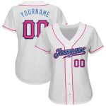 Custom Name and Number Baseball Jersey - Personalized White Pink Light Blue Authentic Team Jersey Personalized White Pink-Light