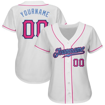 Custom Name and Number Baseball Jersey - Personalized White Pink Light Blue Authentic Team Jersey Personalized White Pink-Light