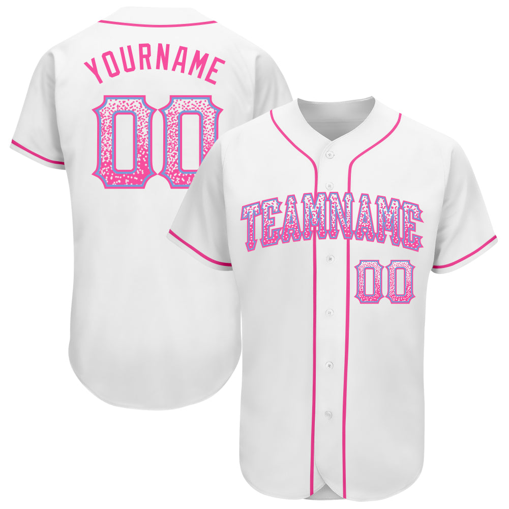 Personalized Custom Name Number White Pink Light Blue Drift Fashion Baseball Jersey Personalized White Pink-Light Blue Authentic