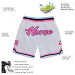 Custom Name Number Authentic Throwback Basketball Shorts White Pink Light Blue Personalized Team Apparel Personalized White