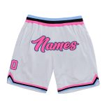 Personalized Custom Name and Number Basketball Shorts - White Pink Light Blue Authentic Throwback 6796 Personalized White