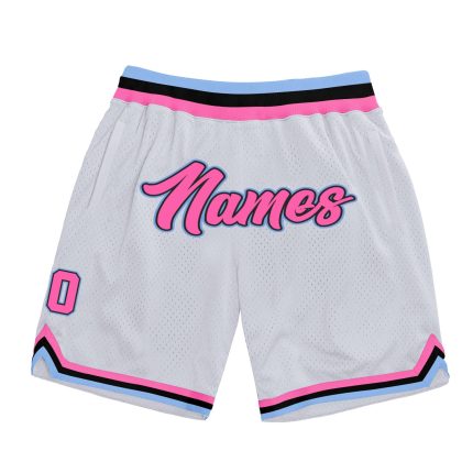 Personalized Custom Name and Number Basketball Shorts - White Pink Light Blue Authentic Throwback 6796 Personalized White