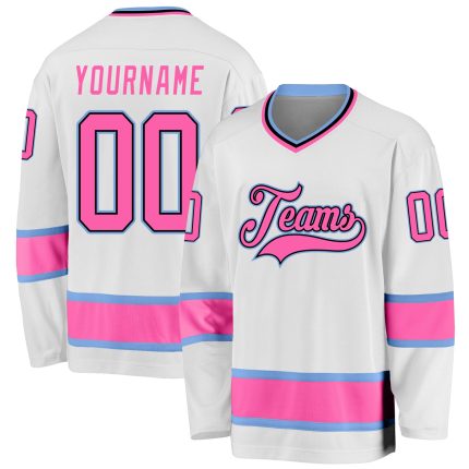 Custom Name and Number Hockey Jersey - Personalized White Pink Light Blue Team Jersey Personalized White Pink-Light Blue