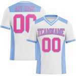 Custom Football Jersey - Personalized Authentic Mesh in White, Pink & Light Blue with Team Name & Number Personalized White