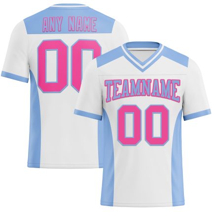 Custom Football Jersey - Personalized Authentic Mesh in White, Pink & Light Blue with Team Name & Number Personalized White