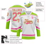 Custom Name and Number Hockey Jersey - Personalized White Pink-Neon Green Lace Neck Team Apparel Personalized White Pink-Neon