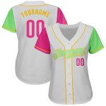 Custom Two Tone Baseball Jersey with Personalized Name and Number - White Pink Pea Green Gold Authentic Design Personalized