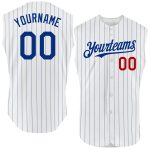 Custom Name Number Baseball Jersey - Personalized White Pink Light Blue Pinstripe Sleeveless Authentic Sportswear Personalized