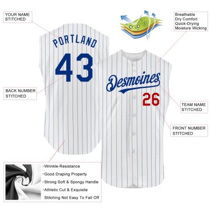 Custom Name Number Baseball Jersey - Personalized White Pink Light Blue Pinstripe Sleeveless Authentic Sportswear Personalized